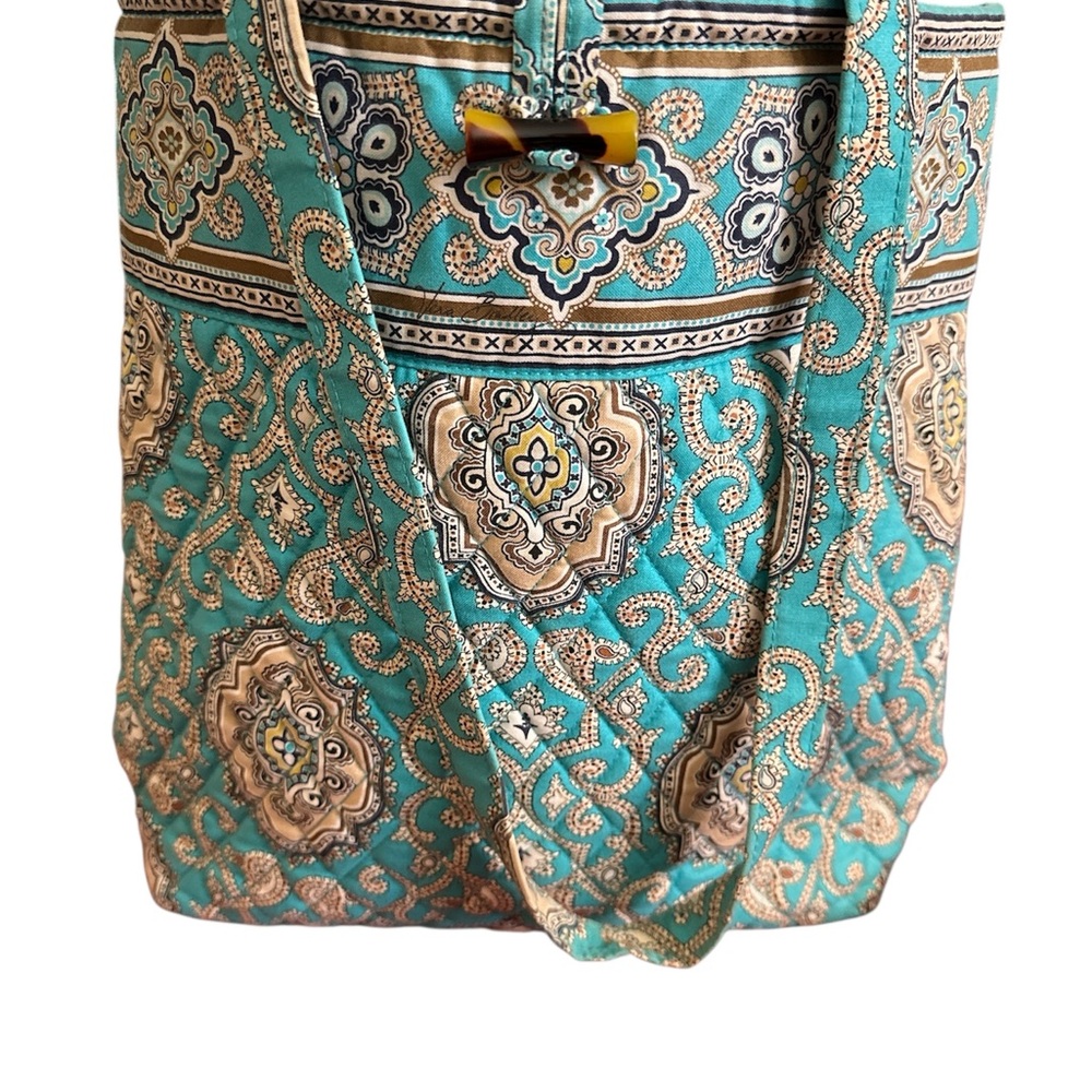 Vera Bradley totally turq aqua brown quilted medium tote handbag.